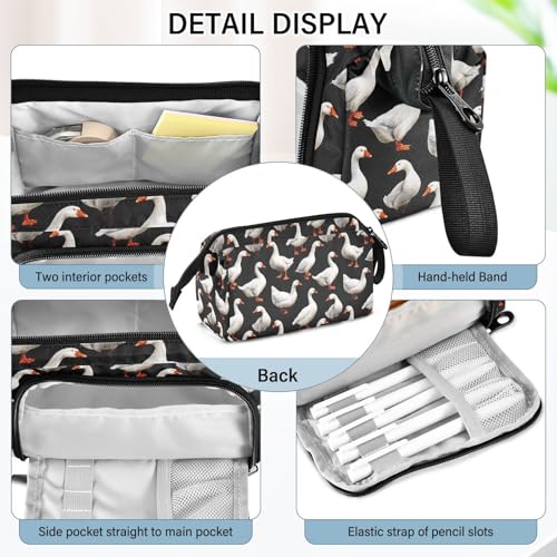 Image of White Duck Large Capacity Pencil Case Pen Bag Pencil Pouch, Kids Printed Pencil Case with Handle Canvas Zipper Pen Pouch for School Office College Ideal Start Graduation Gifts