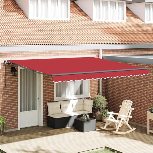 Auvent rétractable rouge 4x3m store extérieur manuel en polyester - 2