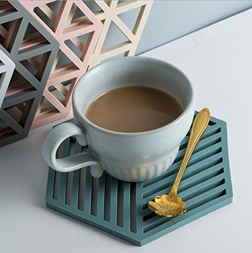 Naidev Silicone Trivet Mats and Hot Pads 6 PCs 6.33 5.5 in Hexagon Heat Resistant Multifuntion Kitchen Tool for Bowl Mats, Dish Mats, Place-mats, and Drink Coasters (Pack - 3 line Grey) 1
