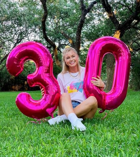 Image of 3 Balloon Numbers Birthday Decorations, 40In Hot Pink Balloons for Party | Eye-catching Appearance, Perfect Decorative Centerpieces, Convenient Self-sealing Structure, Widely for Various Occasions