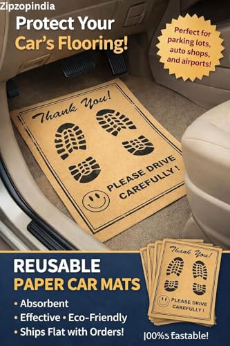 Image of Paper mats Car Care Disposable Brown Printed Foot mats 44cm X 54cm High-Density, Anti-Slip Paper Floor Mats | Eco-Friendly, Durable, Single-Use Protective Car Mats (Pack of 50)