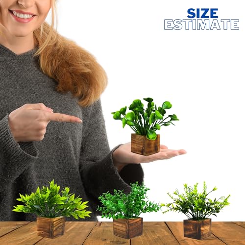 Image of Decorebugs Artificial Potted Plants in Wooden Pot (4 Pack) Eucalyptus Plants Small Plants for Home Decor | Office Decor |DB-8148