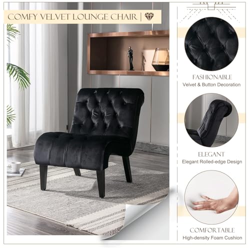 Sillón lounge terciopelo negro clásico miniatura 5