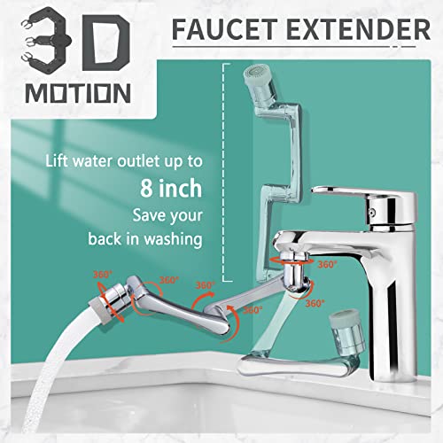 Image of CECEFIN 1080Rotating Faucet Extender Double Extension - Swivel Long Arm Robotic Faucet Aerator for Bathroom Kitchen Sink, Universal Spout Spray Attachment 2-Mode Outlet Face /Hair /Toddlers Hands Wash