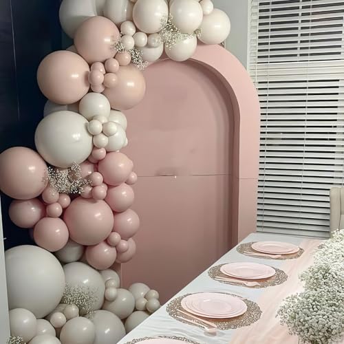 Image of Pink Beige Double Balloons, Nude White Double Stuffed Balloons, Retro Dusty Pink Ivory Ballons for Girls Woman Birthday Boho Wedding Baby Shower Party Bridal Shower Anniversary Decorations Supplies