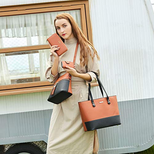 Image of Women Fashion Synthetic Leather Handbags Tote Bag Shoulder Bag Top Handle Satchel Purse Set