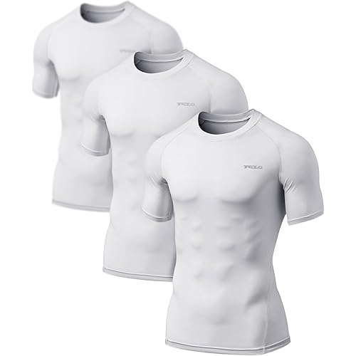 TSLA 1 or 3 Pack Men's UPF 50+ Quick Dry Short Sleeve Compression Shirts, Athletic Workout Shirt, Water Sports Rash Guard