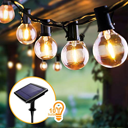 Guirlande Lumineuse Solaire, FOCHEA 5.5M Guirlande Guinguette Extérieur avec 10 Ampoules LED 4 Modes Éclairage, Étanche IP44 pour Décoration Balcons, Parasol, Jardin, Terrasse(10 Ampoules)