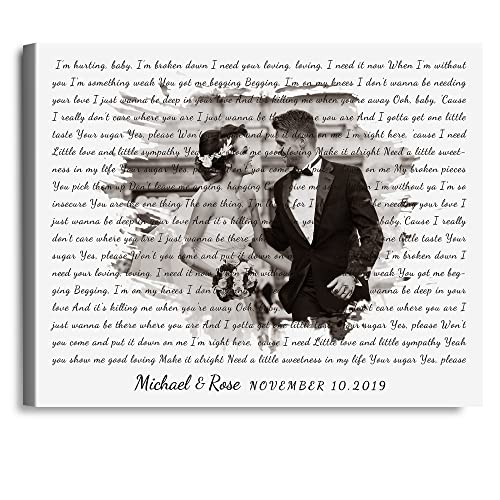 Personalized Music Lyrics Song Canvas/Photo Unframed/Framed Prints Heart in Heart Names Date Upload Photo on Prints Anniversary for Her,Wedding,Birthday,Engagement,Wall Decor