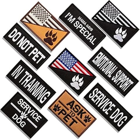 HFATMOS Dog Patches for Harness, Service Dog Patch with Hook and Loop Fastener, Tactical Patch High Visibility Embroidered Service Dog Patch Suitable for Small and Large Size Dog Harness Vest, 10 Pcs Cover