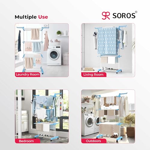 Image of SOROS 3 Layer Clothes Drying Stand Foldable with Wheels (Light Blue)