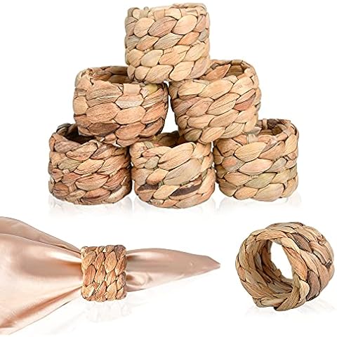 Worldity Handmade Water Hyacinth Napkin Rings Set Cover