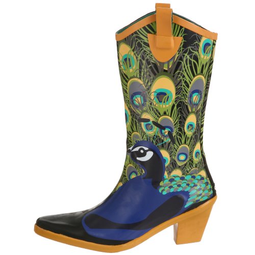 Buy dav Women's Cowboy Rain Boot, Peacock Black, 6 M US at Amazon.in