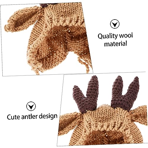Winter Knit Hat with Adorable Antler Design Thick Wool Beanie for Months Comfortable and Warm Crochet Crochet Hat for Boys Brown4
