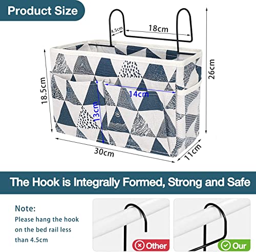 Bett Organizer zum Einhängen, Multifunktionale Bett Tasche mit Darhthaken Hängetasche Hochbett Aufbewahrungstasche Betttasche für Buch, Magazin, Handy, Kopfhörer Bett Aufbewahrung (Blaues Dreieck) - Image 3