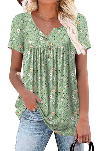 Aodemo Women's Summer Plus Size Tops Short Sleeve Shirts Henley Fit Tunic Ladies Flowy Blouse