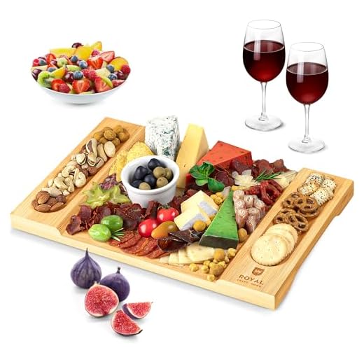 Unique Bamboo Cheese Board, Charcuterie Platter and Serving Tray for Wine, Crackers, Brie and Meat. Large and Thick Natural Wooden Server - Fancy House Warming Gift & Perfect Choice for Gourmets
