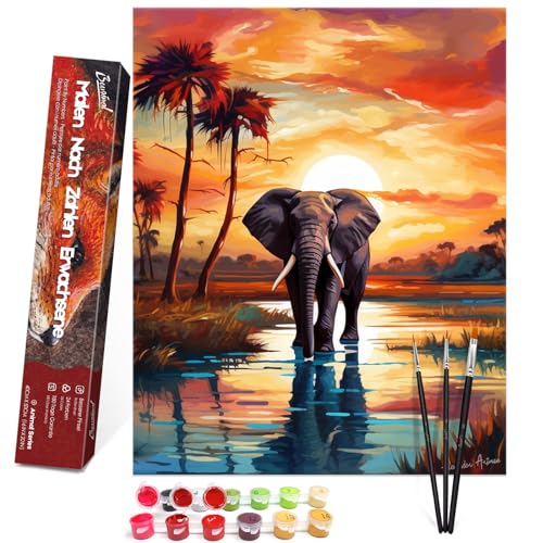 Bougimal Malen Nach Zahlen Erwachsene Tiere Ohen Rahmen inklusive Pinsel und Acrylfarben - 40 x 50 cm, Elefant bei Sonnenuntergang Bougimal Malen Nach Zahlen Erwachsene Tiere Ohen Rahmen inklusive Pinsel und Acrylfarben - 40 x 50 cm, Elefant bei Sonnenuntergang