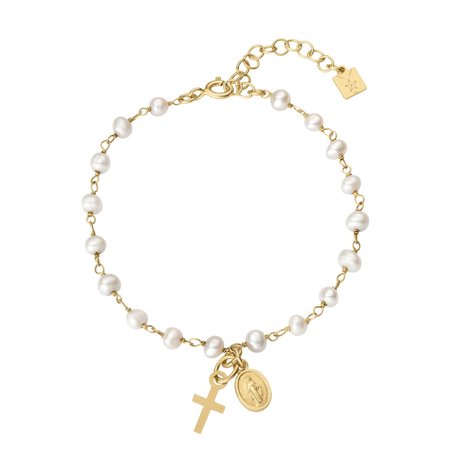 Kokomorocco Pulsera rosarios - medalla virgen Milagrosa - Cadena rosario ajustable