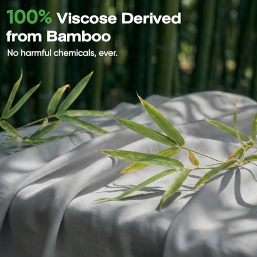 Image of Real 100% Viscose Derived from Bamboo Sheets Set Queen Size, Cooling & Silky Soft for Hot Sleeper, Luxury with Breathable & Moisture Wicking Fabric, 18 inch Deep Pocket with Corner Straps (Gray, Queen)