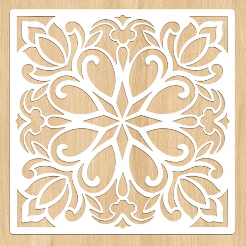 2PCS Large Floor Stencils 12x12 Inch for Painting Floors Tiles Walls Concrete Furniture Bathroom Kitchen Patio Entryway -DIY Home Decor Template Moroccan Floral Pattern