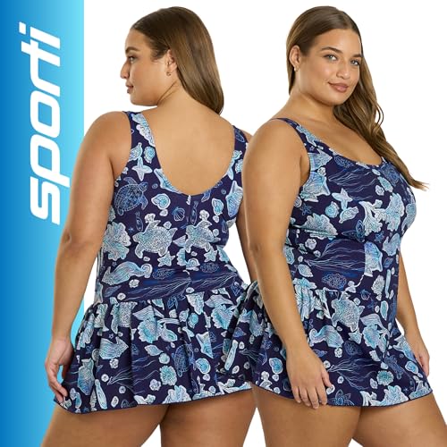 Sporti Plus Size Swim Dress for Women Swimsuit, Tummy Control Suit, Mom Bathing Suit Dress Sun Protection, Conservative Fit2