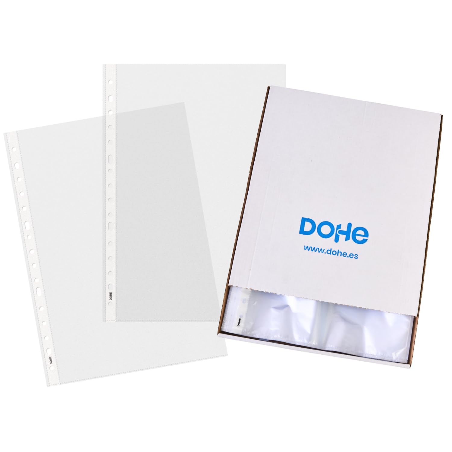 Dohe, Transparent Plastic Sleeves (200 pcs.), Folio Size 23.5x33 cm, Multi-Drill 16 Perforations, Polypropylene, Orange Skin