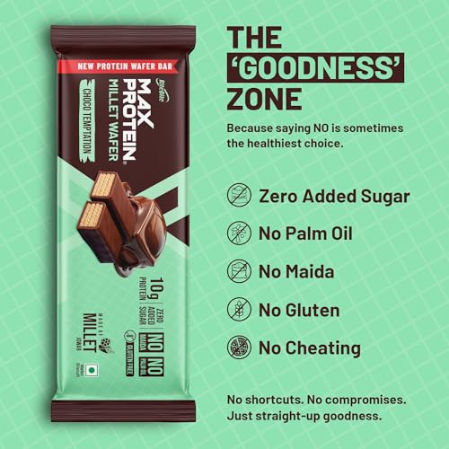 Image of RiteBite Max Protein Choco Temptation 10g Protein Millet Wafer Bars (Pack of 12), No Maida, No Palm Oil, Zero Added Sugar, Crunchy Wafer Snack, 480g
