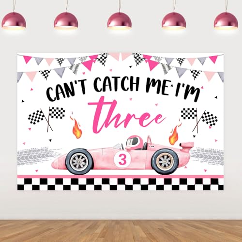 Bannière anniversaire voiture de course rose 3 ans Fast 3 thème fille