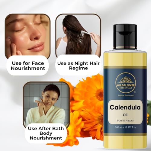 Image of Calendula Oil for Face Skin Hair & Body Hydration Pure & Natural (500ml)