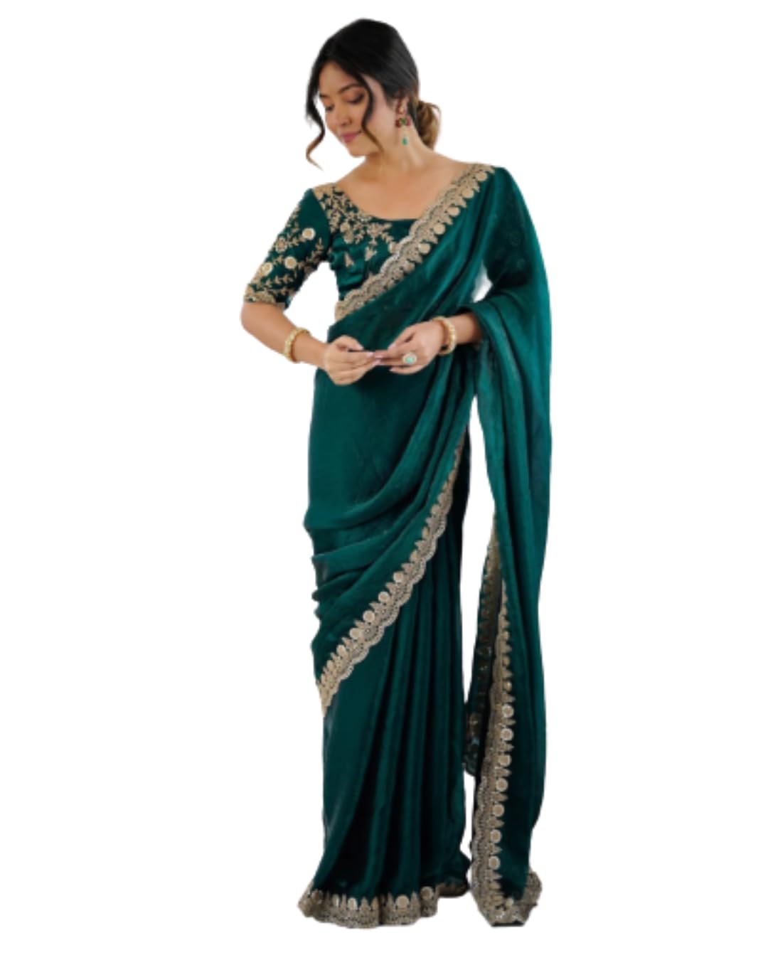 Black Soft Georgette Saree With Rich Sequence Lace Work with Unstitched Embroidered Blouse Piece-image-28