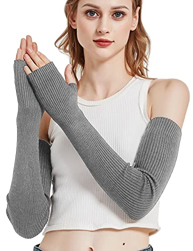 Novawo Frauen Winter Armstulpen Halbhandschuhe gestrickt lange fingerlose Handschuhe