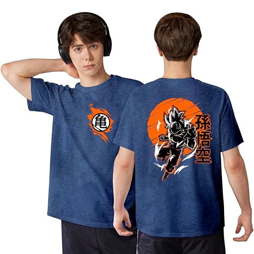Image of Anime T Shirt for Boys - Ultra Instinct Goku Super Saiyan Vegeta Dragonball Z Kids Half Sleeve Drop Shoulder Oversized Anim Print Tshirt Melange Blue