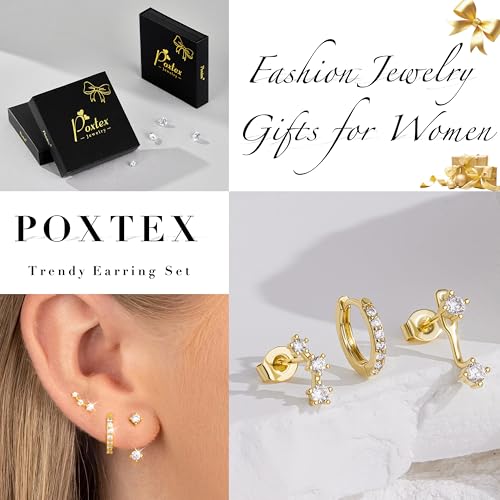 Gold Plated Stud Huggie Earrings Stack for Women Trendy, 3 Pairs Small Cute Hoop Jacket Cartilage Earring Set, Fashion Accessories Holiday Western Jewelry Gifts2