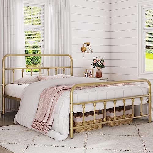 Yaheetech YT-00124418 Classic Metal Platform Bed Frame Mattress Foundation With Victorian Style Iron-Art Headboard/Footboard/Under Bed Storage/No Box Spring Needed/Queen Size Antique Gold thumb #3