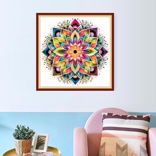 Image of Joyhoor Cross Stitch Kits for Beginners Stamped Cross-Stitch Supplies Needlework preprint Embroidery Kits for Adults DIY Needlepoint Kits Embroidery Patterns 11CT- Magic Mandala 18x18 inchs