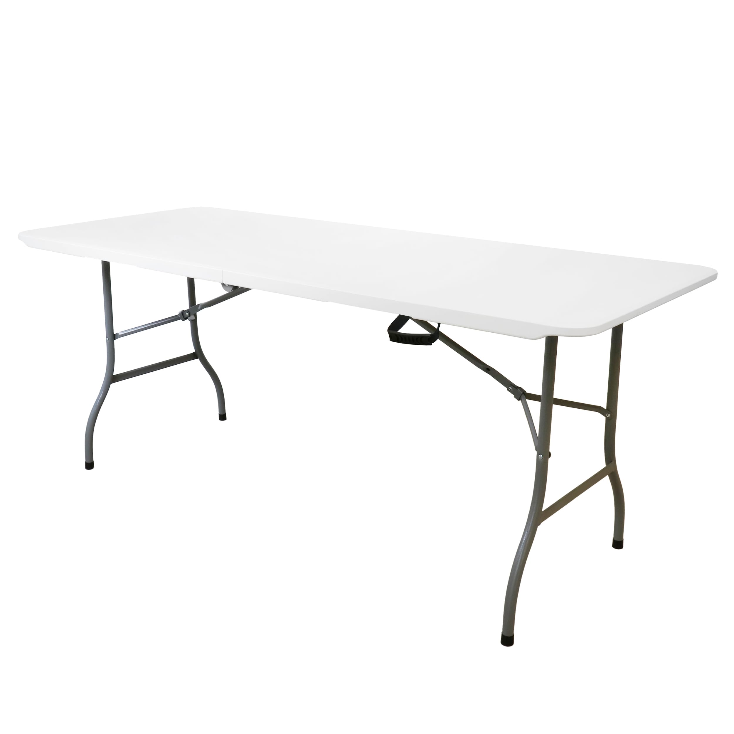 Elama 8 Foot Folding Table in White Plastic, Folding Table, Portable Long Foldable Tables, Indoor Outdoor Picnic Camping Fold Table, 6 Foot Party Table (8' Table)