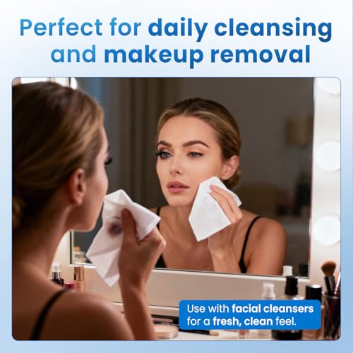Image of Borje Face Towels XL, Thick Disposable Face Towel 10 inch x 12 inch, 300 Count (6 Packs of 50), 100% USDA Biobased Facial Towelettes, Ultra Soft Makeup Remover Dry Wipes for Women Cleansing