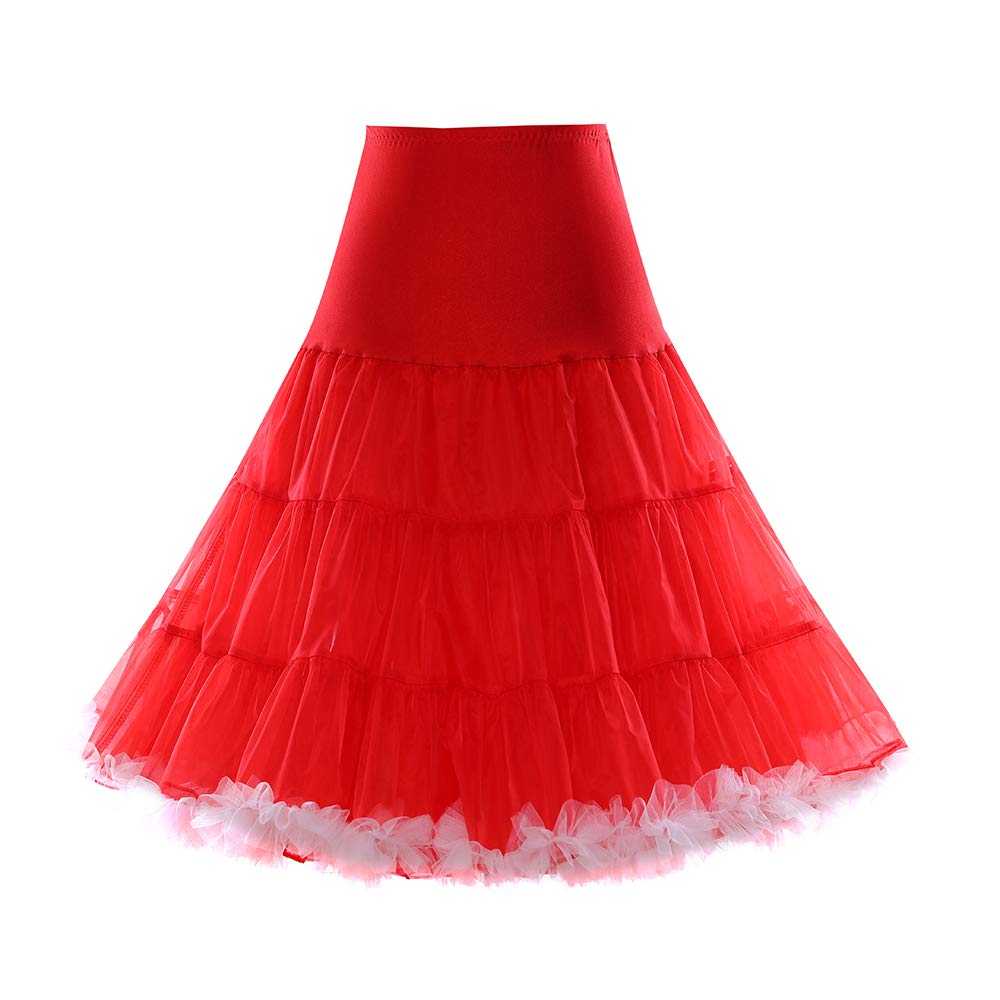 Boolavard 1950 Petticoat Crinoline Underskirt for Rockabilly Dress, Red with white trim, S-M
