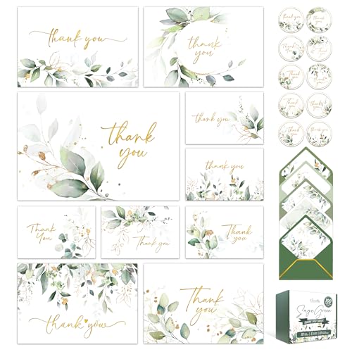Decorably 100 Pack Gold-Foiled 6x4in Sage Green Thank You Cards