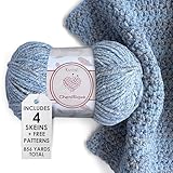 Chenillique Velvet Chenille Yarn for Crocheting, 4-Pack (856Yds / 400G), Free Patterns, Beginners Friendly - Soft Baby Yarn for Knitting Baby Blanket - #4 Medium Worsted Weight - Blueberry Whisper