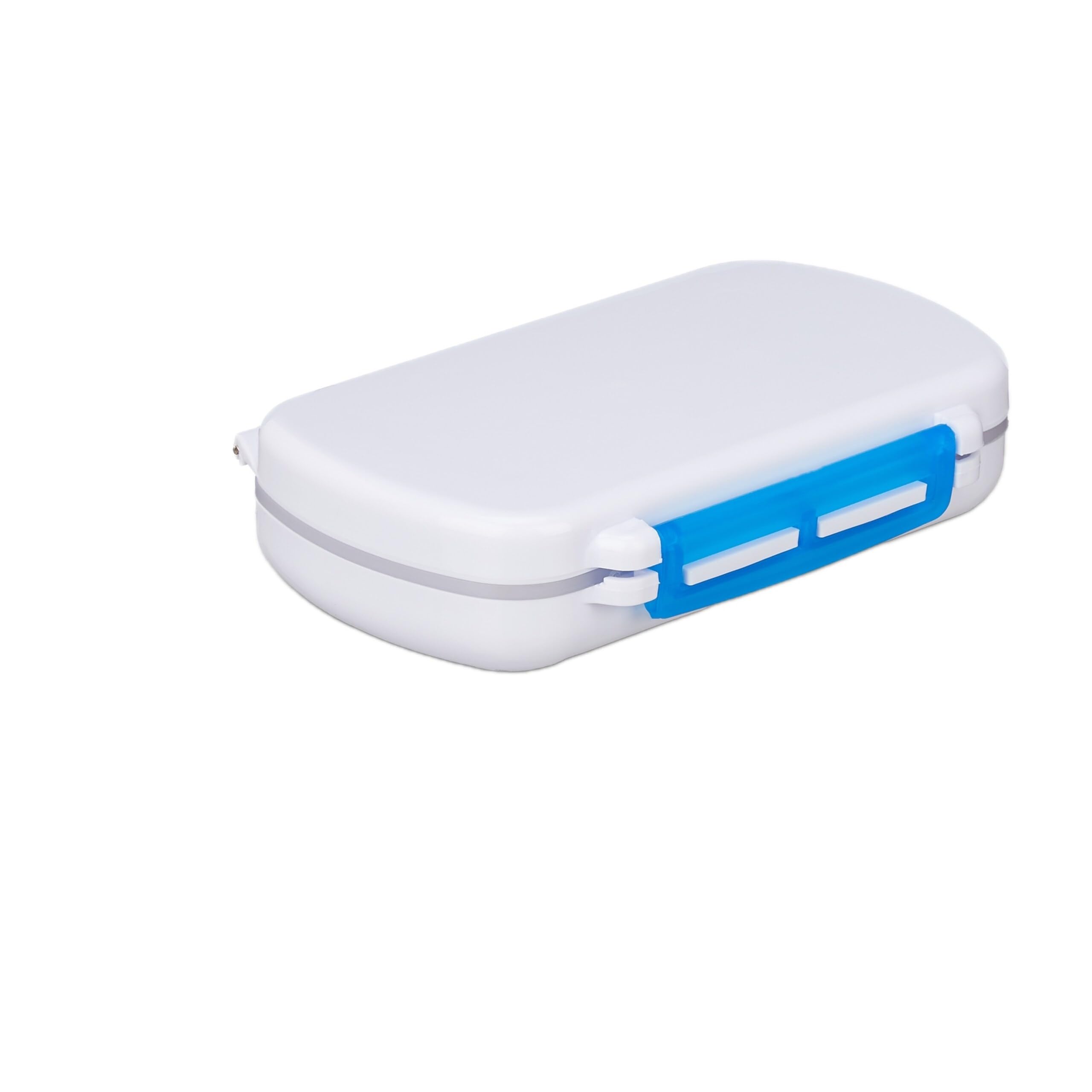 Relaxdays Tablettendose 3er Set, 6 Fächer mit extra Deckel, wasserdicht, Kunststoff BPA-frei, Reise Pillenbox, weiß/blau | wasserdicht, Kunststoff BPA-frei, Reise Pillenbox