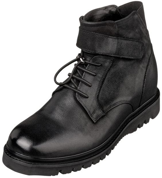 CALTO Men's Invisible Height Increasing Elevator Shoes - Black Leather Lace-up Work-Style Casual Boots - 3.2 Inches Taller - K83114 - Size 7 D(M) US