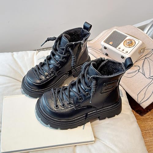 IWIHMIV Girls Short Boots Ankle Booties Outdoor Lace Up Round Toe Leather Riding Booties with Zipper for Toddler3