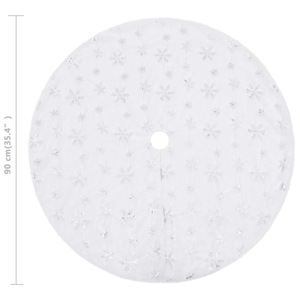 Jupe de sapin de Noël de luxe blanche 90 cm en fausse fourrure avec broderie flocons de neige, couverture de sapin de Noël, protection de sol, décoration de Noël, l'avent, décoration de salon