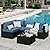 JAMFLY Patio Furniture Sets, 5 Pieces Outdoor Furniture Patio Sectional Sofa Set, Black Wicker Rattan Conversation Sets with Glass Table and Cushions, Aegean Blue