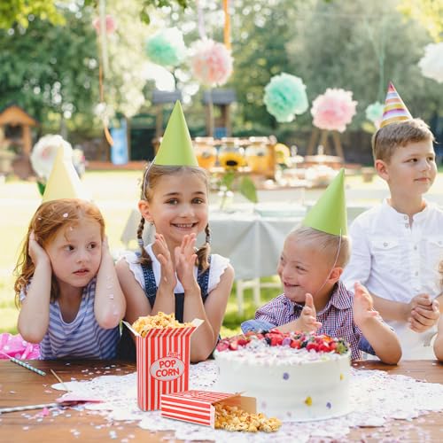 Image of Xinnun 200 Pcs Paper Popcorn Boxes 1oz Oil-Proof Disposable Striped Popcorn Boxes Container Leak Proof Paper Holders for Movie Night, Party, Birthday, Wedding (Red)