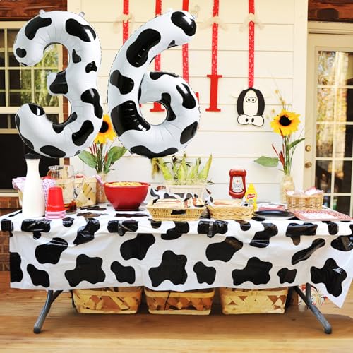 Image of Giant Number Balloons 6, Cow Print Number 6 Balloons for Boys, 40 Inch Foil Helium Number Balloon for Girls 6th Birtyday Party Decor Farm Animal Theme Cowboy Cowgirl Theme Party Decoration Supplies
