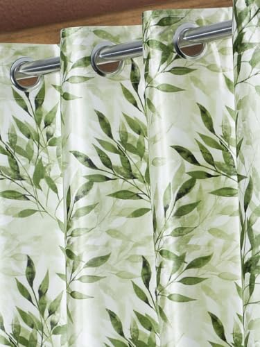 Image of Home Sizzler 2 Pieces Floral Flow Grommet Polyester Door Curtain - 7 Feet, Leaf Green