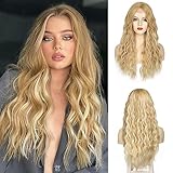 Blonde Wig Long Wavy Blonde Wigs for Women 24 Inch Mix Blonde Middle Part Curly Wigs Synthetic Wig for Daily Cosplay Party Use